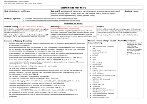 Year 3 Medium Term Planning - Multiplication & Division