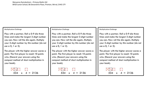 Y4 Multiplication Dice Game