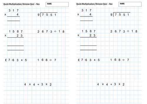 Quick Multiplication & Division arithmetic quiz