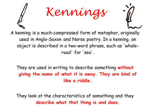 KS2 KS3 Poetry - History of English - Kennings - Creative Writing