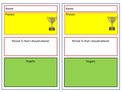 Tutor Group/Form Time Year 11 Target Sheet