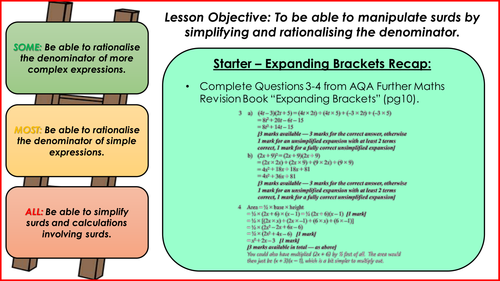 AQA Further Maths - Unit 1 Number and Algebra I - Manipulating Surds.