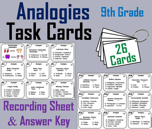 Analogies Task Cards for 9th Grade