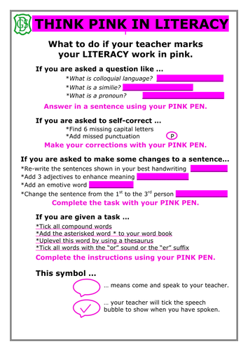 Think Pink in English; a programme of interactive feedback marking