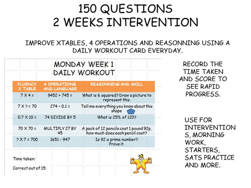 150 questions, 2 weeks intervention for year 5 and 6