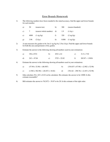 Error Bounds Homework