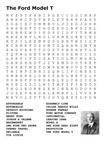 The Model T Ford Car Word Search