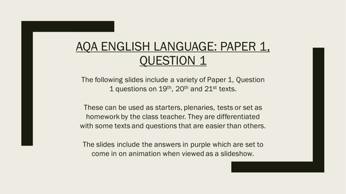 AQA GCSE English Language Paper 1, Question 1 (8700) - 10 Questions with Answers used as ...