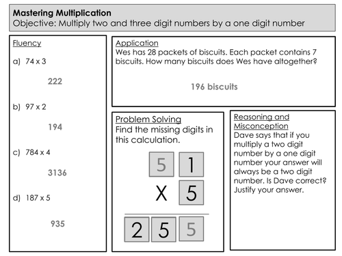 Mastery Maths - Multiplication - Multiply two and three digit numbers by a one digit number