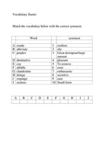 Vocabulary exercises in English  and synonym work - higher level GCSE    Good as homeworks or starte