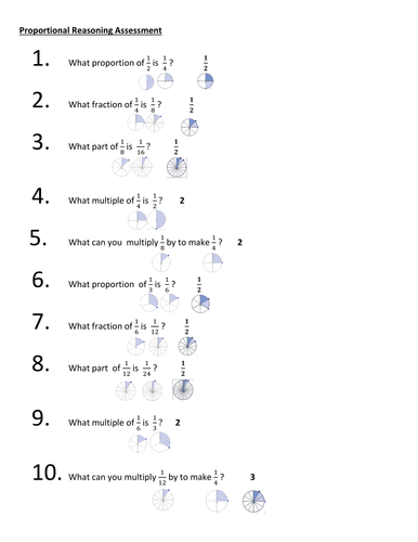 Proportional reasoning - assessment (with diagrams to aid interpretation) & answers