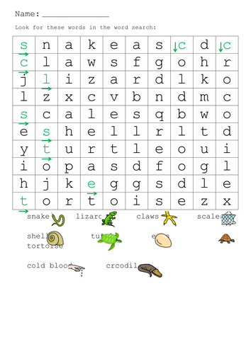 Reptile crossword activity - differentiated