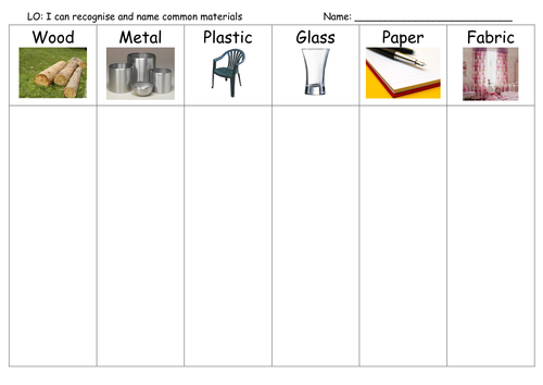 Material Hunt worksheet