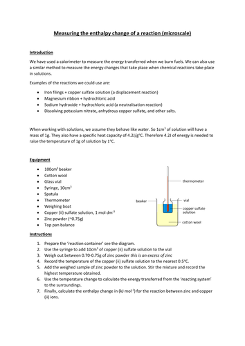 Microscale enthalpy change of reaction