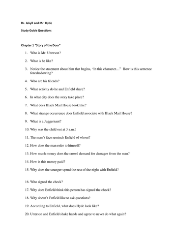 Jekyll and Hyde - Chapter by Chapter Study Guide Questions