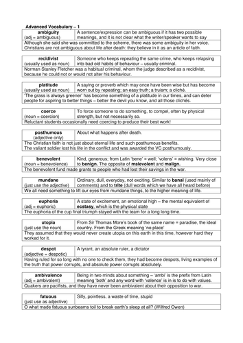 Advanced Vocabulary for GCSE Students