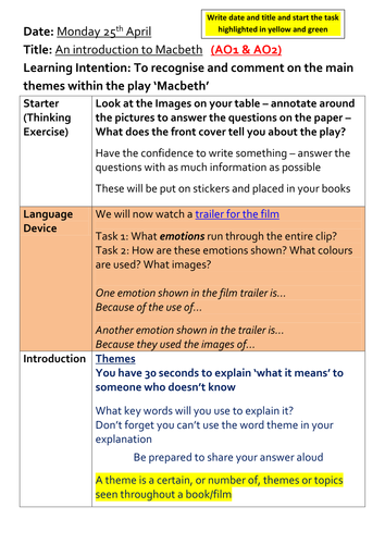 AQA Lit  - Macbeth - Scheme of Learning