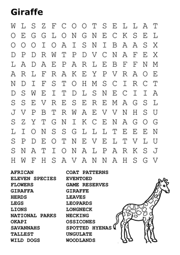 Giraffe Word Search