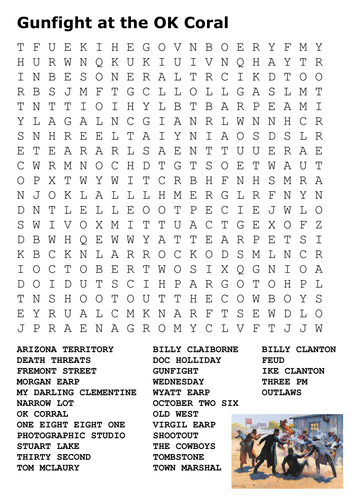 Gunfight at the OK Coral Word Search