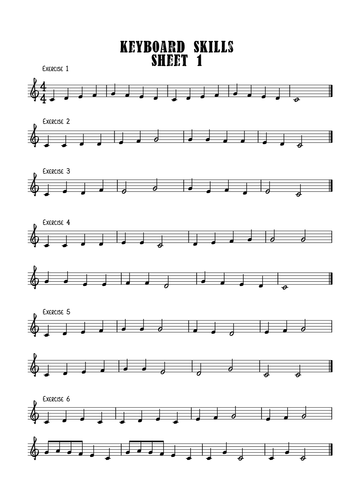 Keyboard Skills - Worksheet 1 (Sibelius & PDF Files Included)