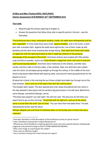 'Of Mice and Men' Assessment and Sample Answers (Reading)
