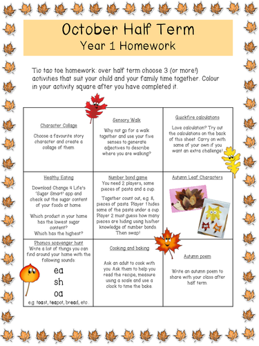 holiday homework year 1