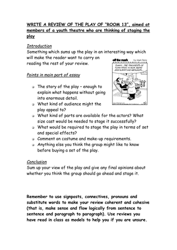 Drama Review Writing Template for the Play: Room 13