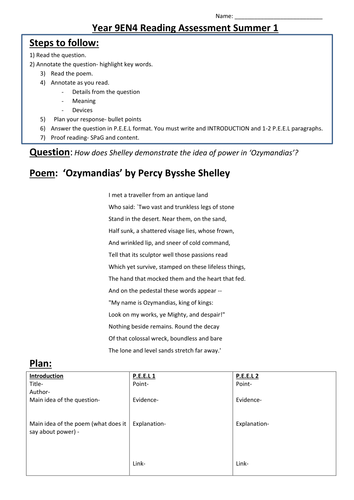 Power and Conflict Poetry- Ozymandias KS3 Practice Assessment