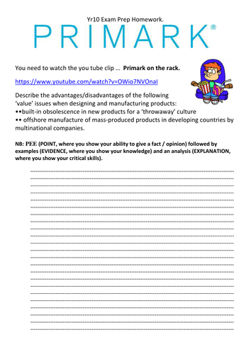 exam prep homework textiles - Primark off the rack