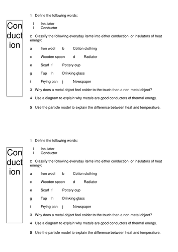 Conduction worksheet