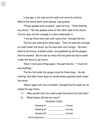 3rd grade reading passages fluency