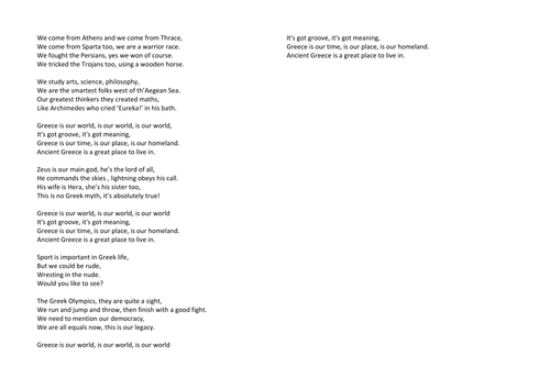 Song with original lyrics for Greek assembly