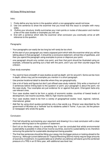 A Level Geography essay writing technique cheat sheet