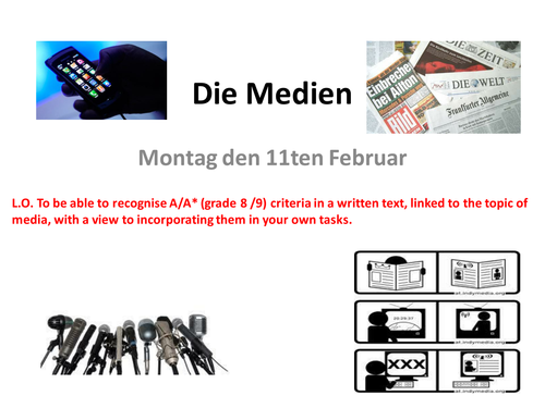 Die Medien - German reading comprehensions looking at the highest grade criteria.