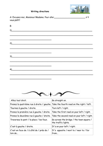Worksheet for writing directions