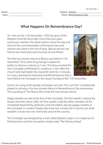 Reading Comprehension - What Happens on Remembrance Day?