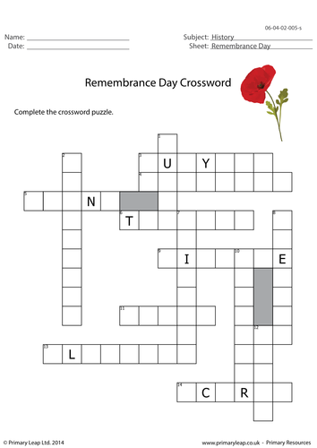 Crossword - Remembrance Day