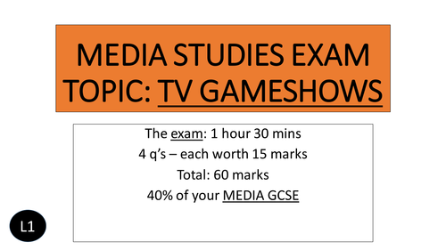 TV Gameshows - Lesson 1-3 Media AQA GCSE