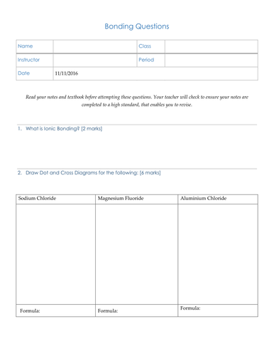 AS Level Bonding Questions Part 1