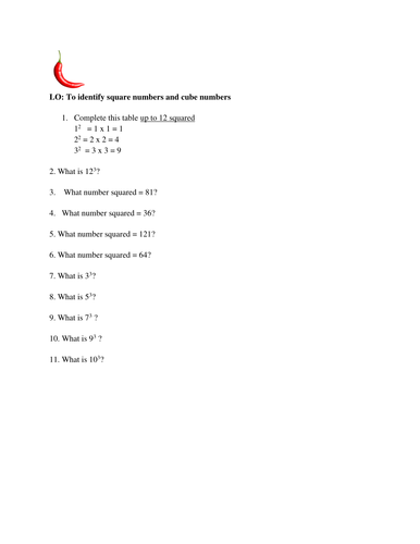 Mastery Square and Cube Numbers