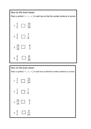 Fractions equivalent,  ordering and comparing Year 5