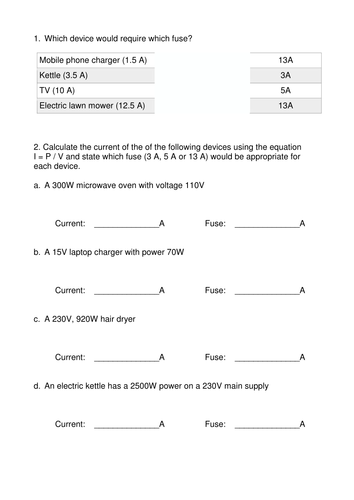 Fuse Do Now comprehension and calculations worksheet