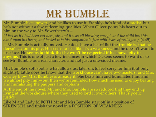 Mr and Mrs Bumble Notes