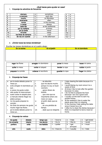 Spanish GCSE  Household Chores Resources (Tareas domésticas)