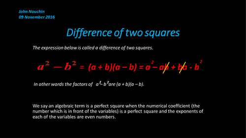 Difference of two squares