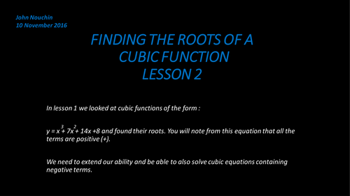 Finding the roots of a cubic function lesson 2