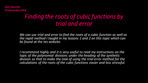 Finding the roots of a cubic equation/function by trial and error