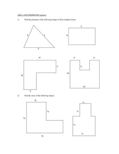 Area and Perimeter Algebra Homework
