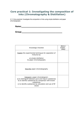 Edexcel Core Practical guides for Combined Science Chemistry - student guides and progress