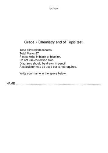 Grade 7 test, gas tests, hazard symbols changes of state etc